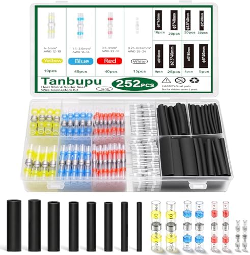 252PCS Heat Shrink Solder Seal Wire Connectors Kit -120 Waterproof Butt Connectors &132 3:1 Heat Shrink Tubing, Marine-Grade Insulated Electrical Wire Terminals for Automotive, Boat, Truck
