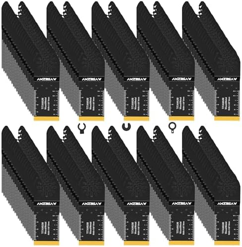 AMZBSAW 200PCS Titanium & HCS Oscillating Blades for Wood, Metal & Plastic