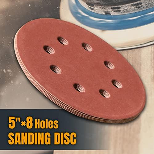 POWERTEC 75PK, 80 Grits, Sanding Discs 5 Inch - Hook and Loop, 5 Inch 8 Hole Aluminum Oxide Sandpaper Discs, Woodworking Sanding Pads for Random Orbital, Palm, Air, DA & Pneumatic Sander (45008)