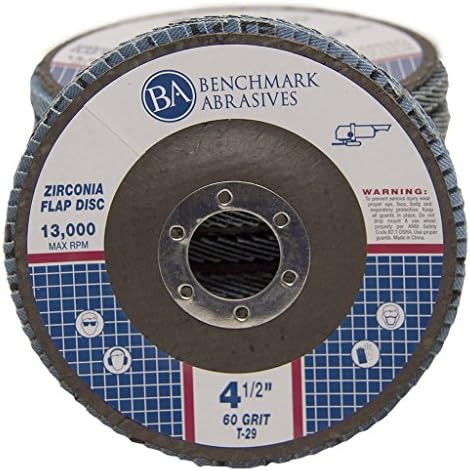 Benchmark Abrasives 4.5" x 7/8" Premium Zirconia T29 Angled Flap Discs 4 1/2 for Angle Grinder, Sanding Discs, Finishing, Rust, Stock Removal- Grinding Wheels 4 1/2 Inch (100 Pack) - 60 Grit