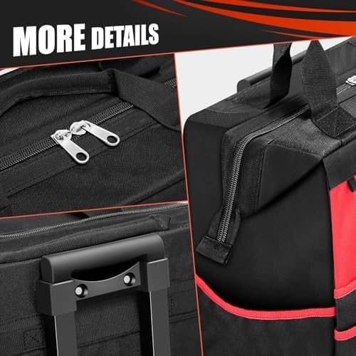 DNA MOTORING 18in Canvas Rolling Tool Bag, Telescoping Handle 600D Large Roller Tool Bag, Tools Bag Organizer for Electrician, Carpentry, HVAC, TOOLS-00640
