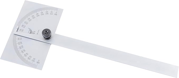 PEC Tools Stainless Steel Angle Protractor with Double Graduation - Ideal for Drawing Radial Lines, Setting Bevels, Transfer Angles, 6" Blade Length, 0-180 Range, Rectangular Head, Made in USA