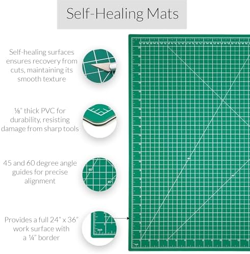 WA Portman Extra Large Cutting Mat for Sewing with Rotary Cutter for Fabric Set – (24x36) Self-Healing Cutting Mat with 45mm Fabric Cutter Wheel & 5 Rotary Blades – Sewing Accessories & Tools