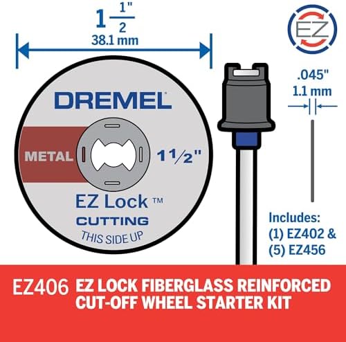 Dremel EZ406-02 EZ-Lock Starter Kit, 1 1/2-Inch Wheel Diameter, 5-Piece Fiberglass Reinforced Cut-Off Wheels and EZ402 Mandrel, Rotary Tool Cutting Disc Accessories, Pack of 2