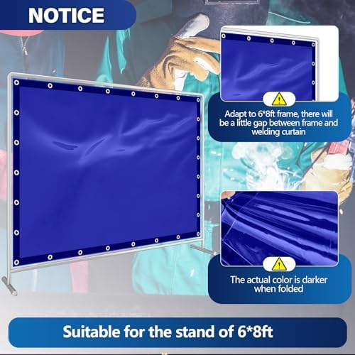 2 Pack Welding Curtain Safety Screen with Fixed Belt, 6 x 8ft Blue, Fire Resistant Transparent Vinyl Welding Shield for UV and Blue Light Protection
