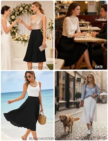 GRACE KARIN Pleated Midi Skirt for Women Chiffon A-Line Outfits