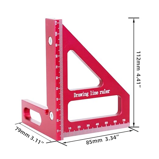 3D Multi-Angle Measuring Tool,45/90 Degree Aluminum Alloy Woodworking Square Protractor, Drawing Line Ruler, Miter Triangle Ruler Layout Measuring Tool for Woodworking (Metric-Red)