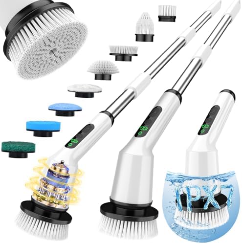 Electric Spin Scrubber for Bathroom, Shower Scrubber with Long Handle