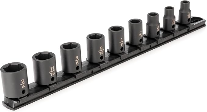 TEKTON 3/8 Inch Drive Impact Socket Set, 9-Piece | SID91100 | (5/16 - 3/4 in.), Shallow, 6-Point, Socket Rail