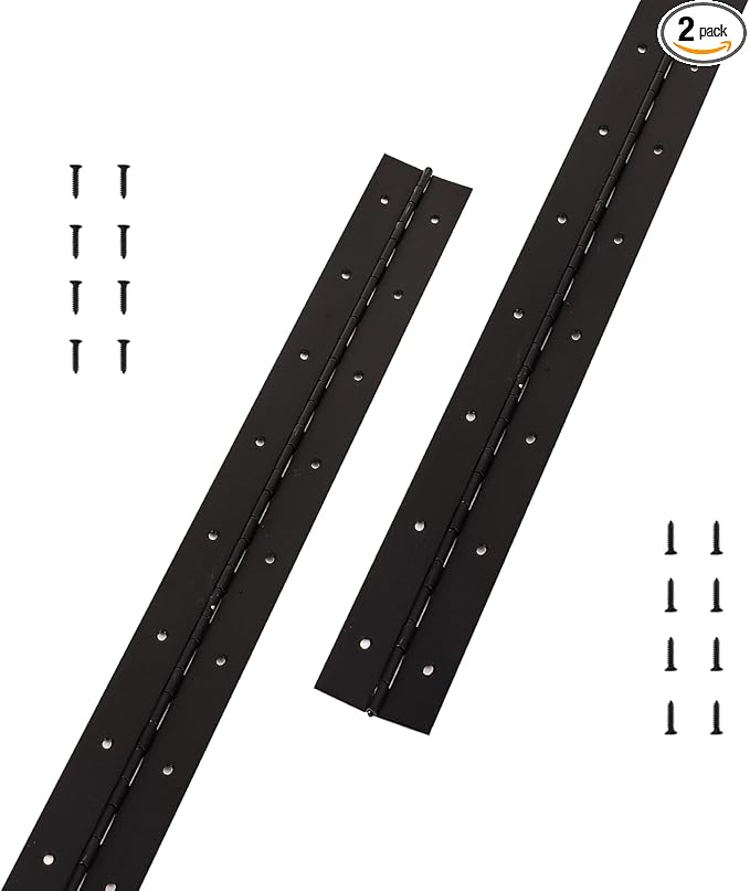 2PCS 16Inch Heavy Duty Piano Hinge,0.05" Thickness,2" Open Width Stainless Steel Black Continuous &Piano Hinge with Holes and Screws.