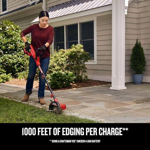 CRAFTSMAN Cordless Edger Lawn Tool, 20V MAX Battery, Charger and Blade Included, Lightweight Lawn Edger, 7.5 in Cutting Width, 1000 Ft of Edging per Charge (CMCED400D1)