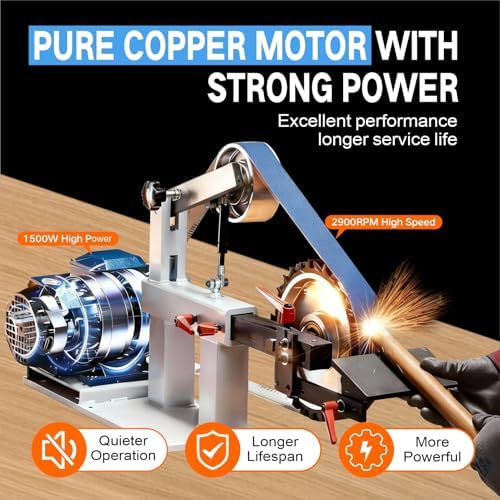 Belt Grinder Sander, 1500W 2HP Polishing Grinding Machine, 72x2 Inch Belts,Variable Speed Belt Polisher with VFD, 3 Grit Options, Arc/Circular/Flat Grinding, Industrial Metal Working Machine