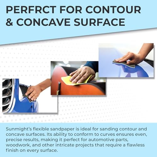 Sunmight 600G Grip 25 Flexible Sanding Sheets - Premium Aluminum Oxide - Flexible Sandpaper Film Backing - Ceramic Alumina Grit - Sandpaper for Wood, Metal, Plastic & Automotive