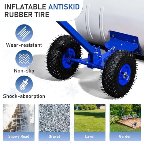 29" Push Snow Shovel with Wheels for Driveway, Heavy Duty Adjustable Angle Wheeled Snow Pusher Shovel, Metal Rolling Snow Pusher, Snow Plow Shovel on Wheels for Snow Removable, 29"x18" Blade