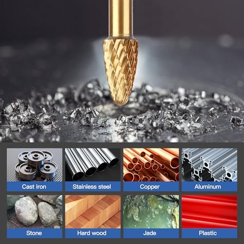 HUHAO Tungsten Carbide Rotary Burr Bit, Double Cut Carbide Burr 1/4" Shank Die Grinder Cutting Burrs Bit for Metal Working & Sturdy