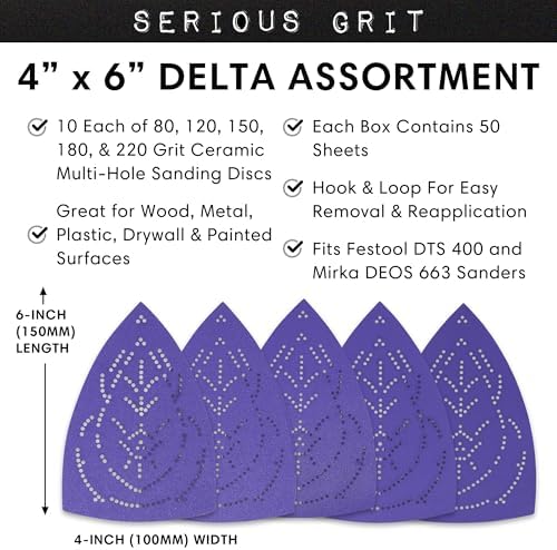 Serious Grit - 4" x 6" Delta Ceramic Sanding Sheets Assortment - 50 Pack