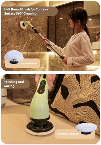 Electric Spin Scrubber, Powerful Handheld Rotating Cleaner Brush with Adjustable Extension Handle for Kitchen Bathroom White