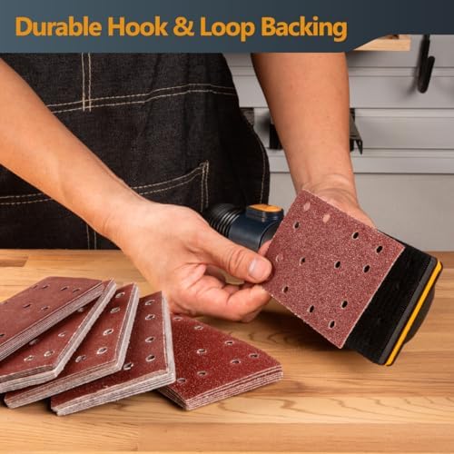 POWERTEC Vacuum Sanding Block w/ 1" OD Dust Collection Port & 10 Ft. Flexible Hose Kit, Assorted Hook and Loop Sandpapers (40/180/120/180/240 Grit) for Woodworking, Dust-Free Sanding Tool (72221)
