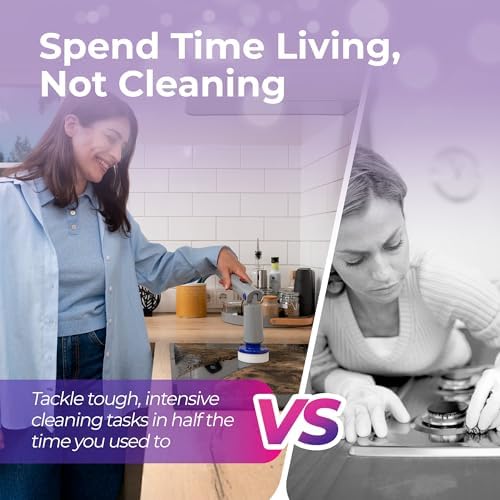 Synoshi PRO Electric Spin Scrubber & Magic Melamine Sponge Heads (3 Units), Bathroom and Shower Scrubber, Kitchen Cleaning, Adjustable Angles, 2 Speed