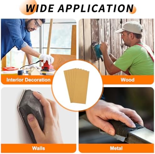 6 Pcs 80 Grit Sandpaper 3.6 x 9 Inch Sand Paper Alumina Gold