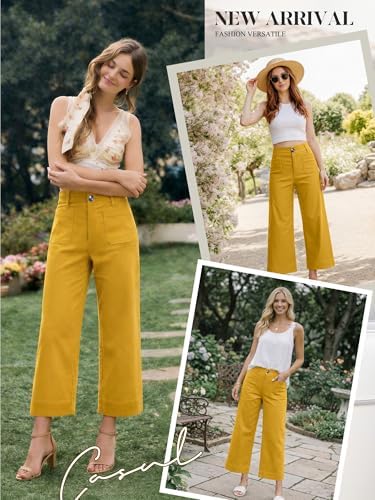MOHHOM Women’s High Waisted Wide Leg Cropped Pants Stretchy Business Casual Work Pants with Pockets