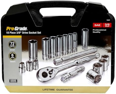 Pro-Grade 18-Piece 3/8in Drive SAE Socket Set with Storage Case, Heat-Treated Chrome Vanadium Steel, Nickel Chrome Plated, Professional Grade, 19307