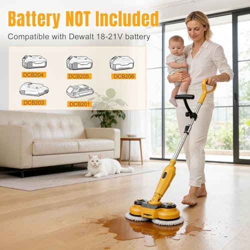 Cordless Electric Mop for Dewalt 20V Battery (NO Battery), 2 in 1 Spin Mop & Electric Floor Scrubber Machine with LED Light & Water Spray, 800 RPM Rotating Electric Mops for Floor (Black Yellow)