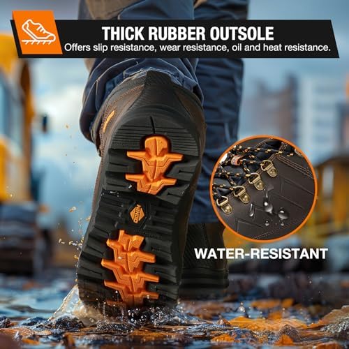 NINGO Steel Toe Work Boots for Men, Oil & Slip Resistant Construction Boots