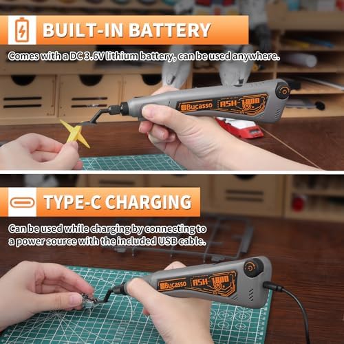 Reciprocating Sander, Variable Speed and USB Charging with LED Light, Pen Sander With 6pcs Sanding Head, Fit for Sanding, Polishing, Finishing, DIY Crafts (Grey)