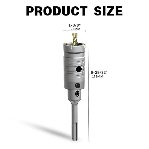 1-3/8" Concrete Hole Saw,35mm Masonry Hole Saw, with 110mm SDS Plus Shank Connecting Rod for Concrete Brick Cement Stone Wall Drilling Home Improvement