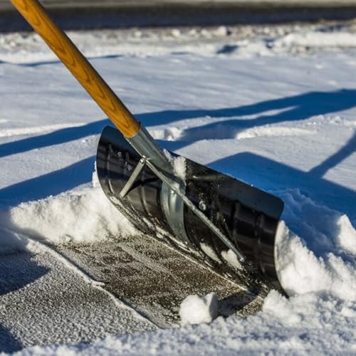 Snow Shovel with Wide 24-inch Steel Blade | 42-inch D-Grip Wood Handle Snow Pusher