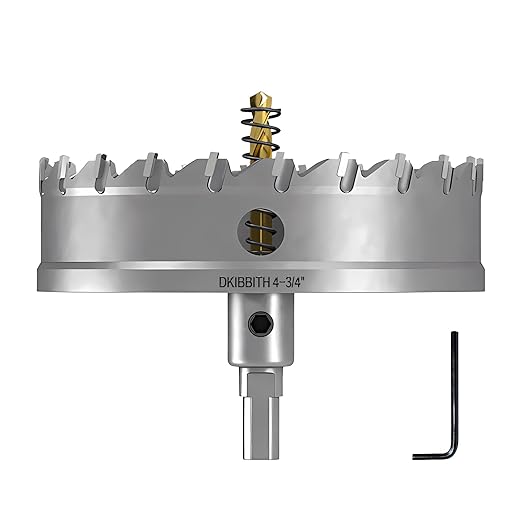 DKIBBITH TCT Hole Saw Set, 4-3/4"(120mm) Heavy Duty Tungsten Carbide Tipped Hole Cutters for Stainless Steel, Copper, Iron, Brass, Plastic with Titanium-Plated Pilot Drill Bits