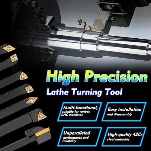 Indexable Lathe Turning Tool 21Pcs Kit 1/4'' 6mm Shank 7Pcs Metal Lathe Tools Holder Set with 14Pcs Turning Inserts for Turning Grooving Threading Boring Carbide Inserts Carbide Turning Tool