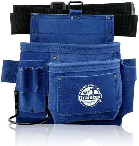 Graintex 5 Pocket Suede Leather Tool Belt/Bag, Multipurpose Leather Tool Belt for Women and Men, Ideal for Construction, Electrician, Handymen, Carpenter, Gardening Pouch & DIY Projects