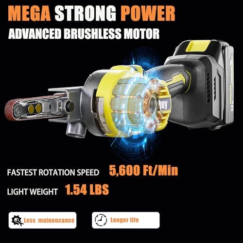 YOIbuy Cordless Belt Sander Compatible with DeWalt 20V Battery, 6 Variable Speed,120° Adjustable, High speed 5,600 Ft/Min, Quick Belts Change, Power Sander for Woodworking,Paint,Metal Rust (Tool Only)