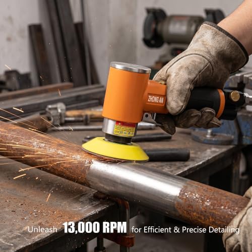 2 & 3 Inch Random Orbital Air Sander, 13,000 RPM Pneumatic DA Mini Sander with Polishing Pads and Sanding Discs, Air Polisher Tool for Auto Detailing, Woodworking, Orange