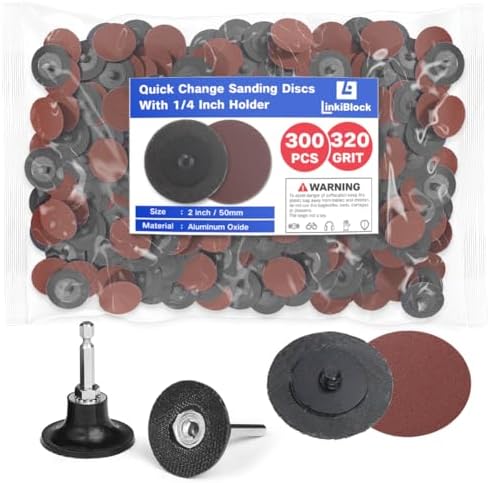 300Pcs 2 inch R-Type Quick Change Aluminum Oxide Surface Conditioning Sanding Discs Set 320 Grit with Adapter & Backing Pad