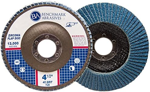 Benchmark Abrasives 4.5" x 7/8" Premium Zirconia T29 Angled Flap Discs 4 1/2 for Angle Grinder, Sanding Discs, Finishing, Rust, Stock Removal- Grinding Wheels 4 1/2 Inch (100 Pack) - 40 Grit