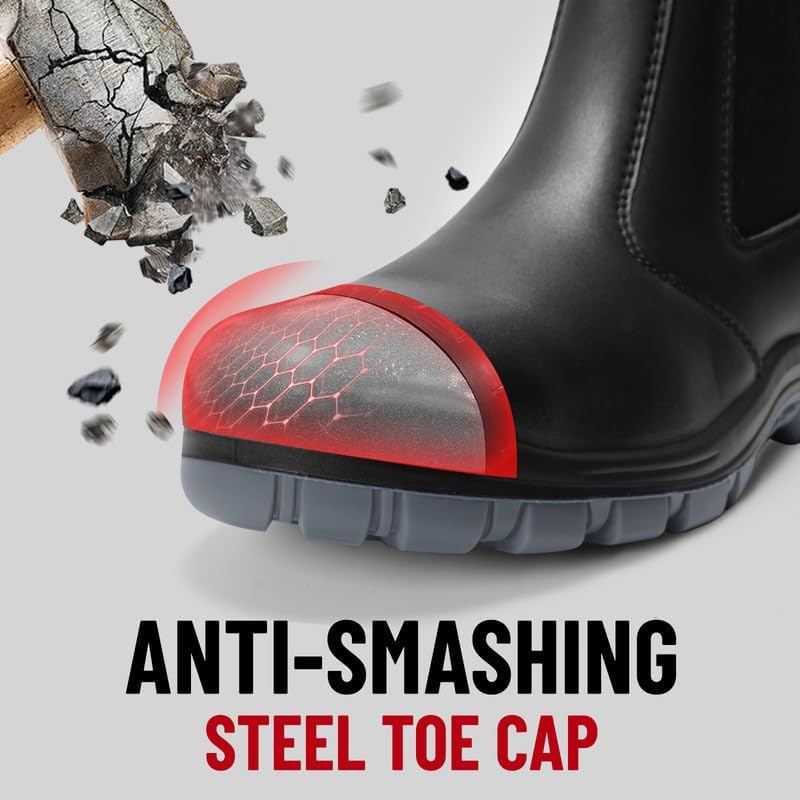 ANGRYRAM Slip on Steel Toe Work Boots for Men Waterproof Safety Shoes
