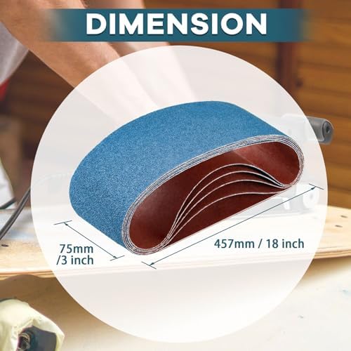 Tanzfrosch 3x18 Inch Belt Sander Sanding Belts Kit 20 Pcs (5 Each of 40/60/80/120 Grits), Zirconia Belt Sander Paper Sanding Belts for Wood, Metal, Cars, and Furniture, 20-Pack