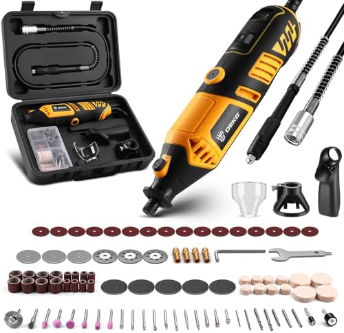 DEKOPRO Rotary Tool Kit, 1.5-Amp Corded Power Rotary Tools with 42" Flex Shaft, 6 Variable Speed, 8,000-35,000 RPM, 129 Pcs Accessories Kit for Cutting, Sanding, Grinding, Carving & DIY Projects