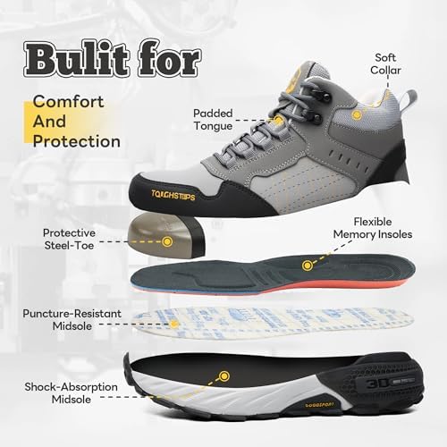 Steel Toe Work Shoes for Men Women, Puncture Resistant Safety Work Boots, 6" Lightweight Comfortable Industrial Construction Boot, Indestructible Utility Sneakers