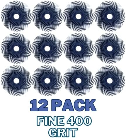 Dedeco Sunburst Radial Bristle Discs 12-Pack - 2" Curved - 3/8" Arbor - Blue 400 Grit (Fine) - Aluminum Oxide for Polishing & Finishing