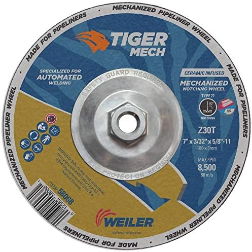 Weiler 58068 7" x 3/32" Tiger Mechanized Pipeline, Z30T, Type 27, 5/8"-11 Nut (Pack of 10)