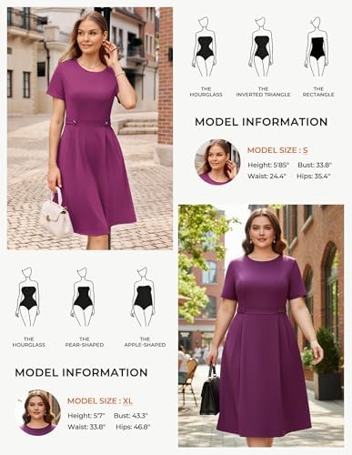 GRACE KARIN Women's 2026 Short Sleeve Church Work Midi Dresses with Pockets
