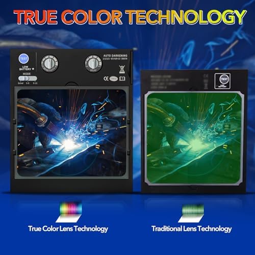TRQWH Welding Helmet Auto Darkening Large Viewing True Color Solar Powered Welding Mask with 4 Arc Sensor Adjustable Wide Shade Range 4~5-8/9-13 Welder Mask with Grinding (TRQ-CSC002)