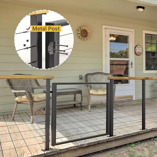 Outdoor Gate Integrated Welding Cable Railing Gate for Wood Metal Cable Railing System Stainless Steel Fence Gate (Right Hand in Swing, Black)
