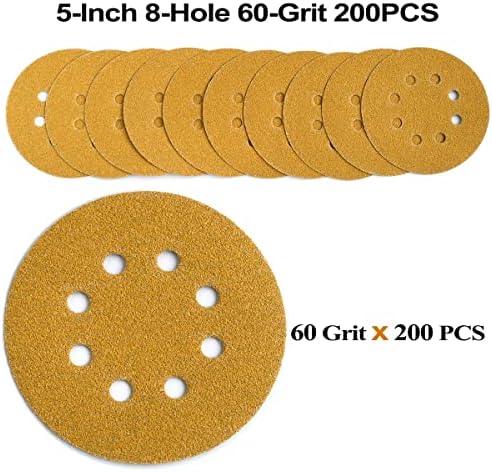 5-Inch 8-Hole Hook and Loop Sanding Discs 60-Grit, 200-Pack