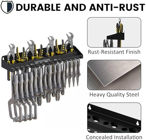 UNITEDPOWER Vise Grip Holder, Wall Mount Pliers Storage Rack Organizer for Workshop, Shed, Garage, Stores up to 15 Vises or 11 Pliers