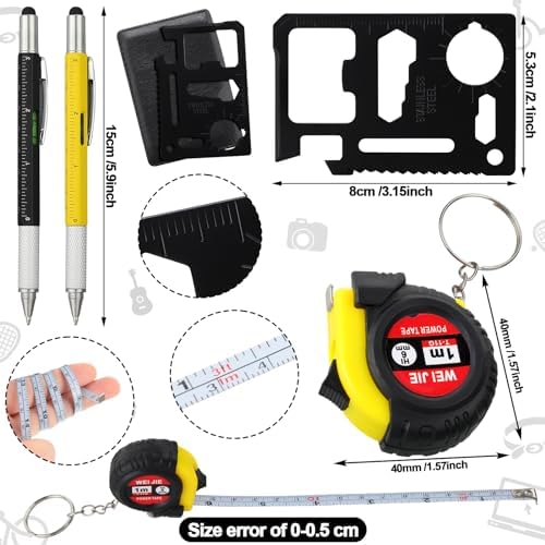 264 Pcs Mini Screwdriver Tape Keychain Set Multitool Pen Card Father's Gifts Bulk Mini Tool Set for Adult Men Dad (Yellow,Black)
